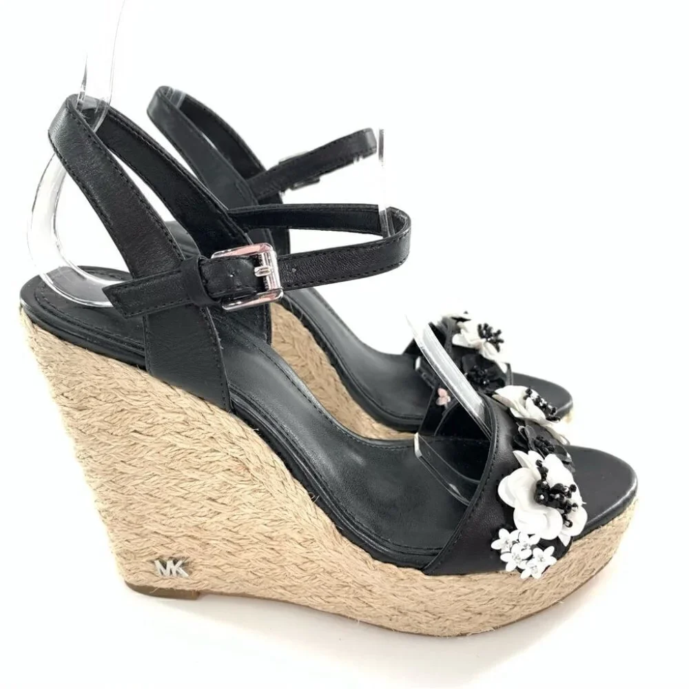 Michael Michael kors sandals 5 35 Jill black white leather platform Espadrilles